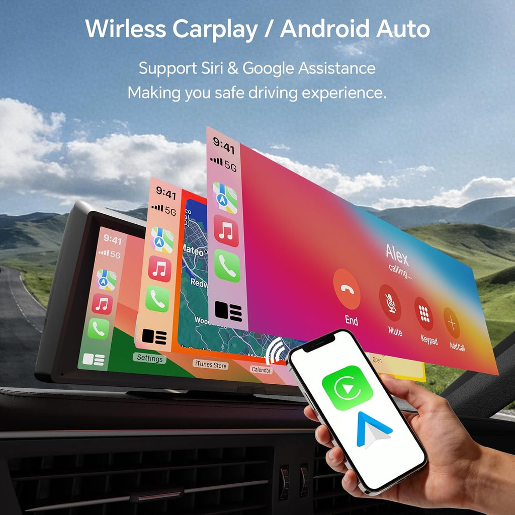 8.1" Portable Wireless Carplay Car Stereo, Apple Carplay & Android Auto
